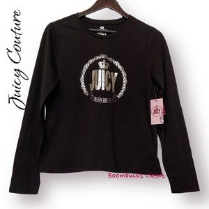 Juicy Couture Long Sleeves Tee Girls Size L Black Silver